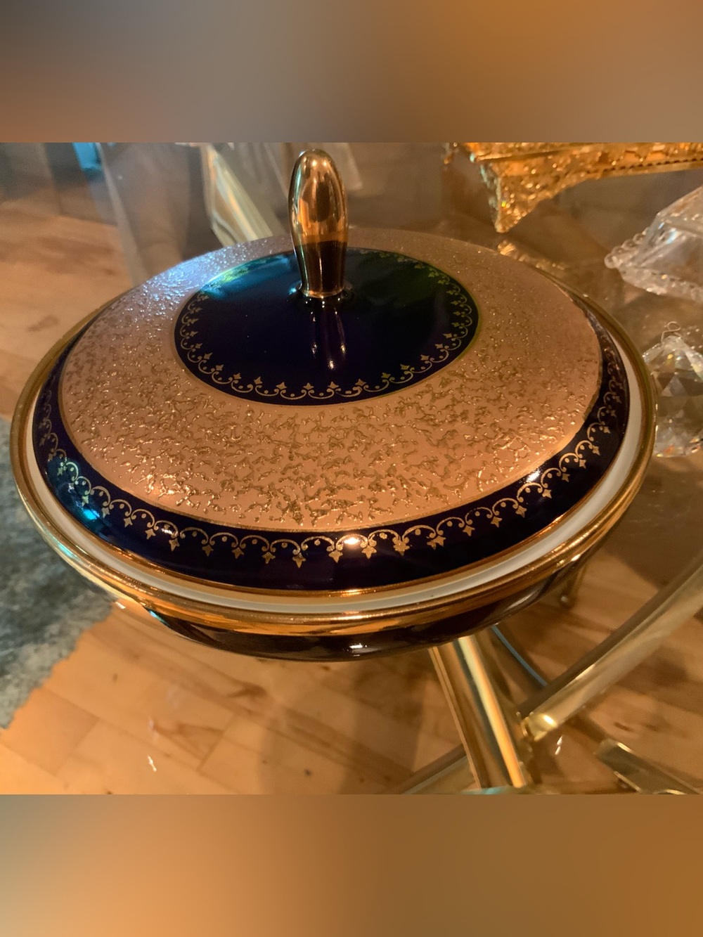Vintage Cobalt Blue Dish Gold Plated